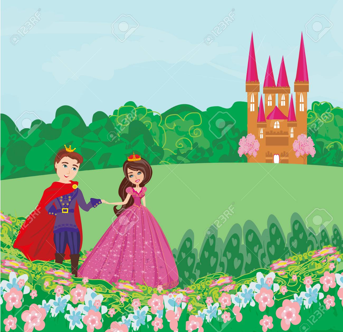 Die Prinzessin Und Der Prinz In Einem Schonen Garten Lizenzfrei Nutzbare Vektorgrafiken Clip Arts Illustrationen Image 83810523