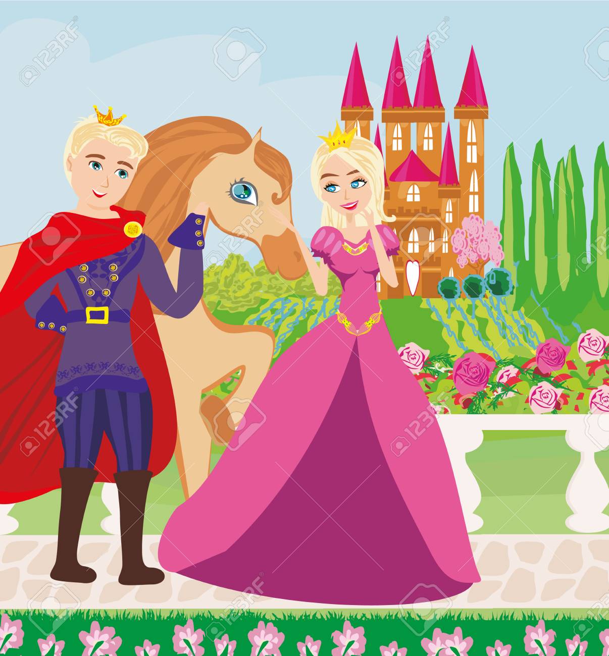 Die Prinzessin Und Der Prinz In Einem Schonen Garten Lizenzfrei Nutzbare Vektorgrafiken Clip Arts Illustrationen Image 93465051