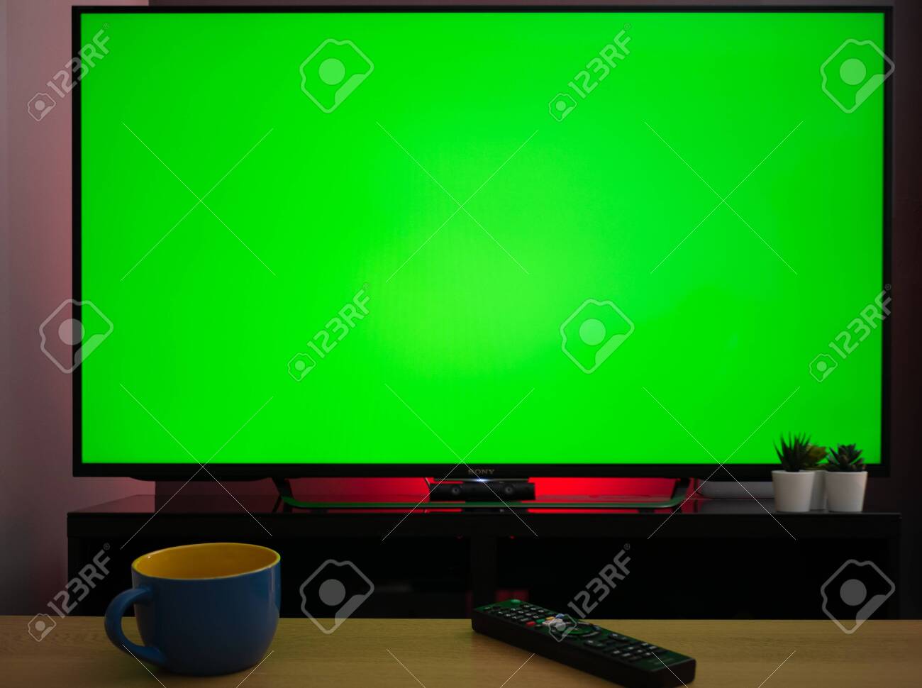 Chroma Key Green Screen Tv Television Screen In Living Room Home Stock Photo Picture And Royalty Free Image Image 144140714
