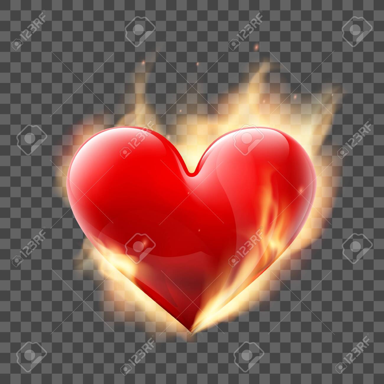 Red Heart Burns With Fire Template Isolated On A Transparent