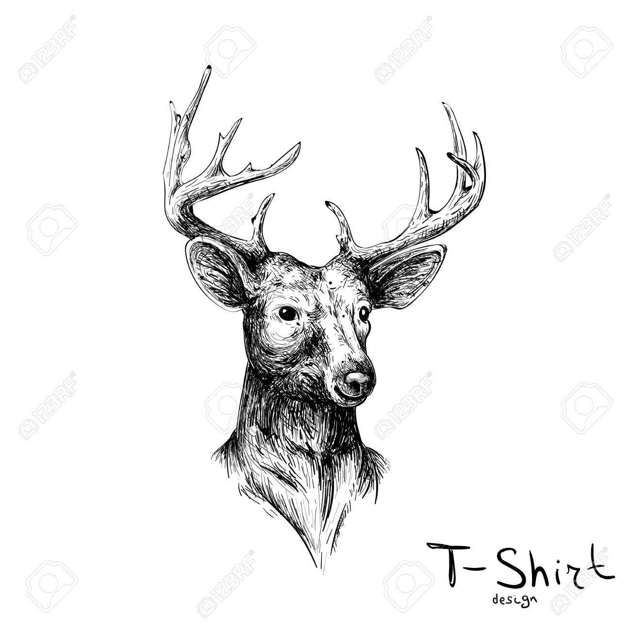 The Vector deer for tattoo or T-shirt design or outwear. Cute print style deer background for canvas - 138365165 The Vector deer for tattoo or T-shirt design or outwear. Cute print style deer background for canvas - 138365165