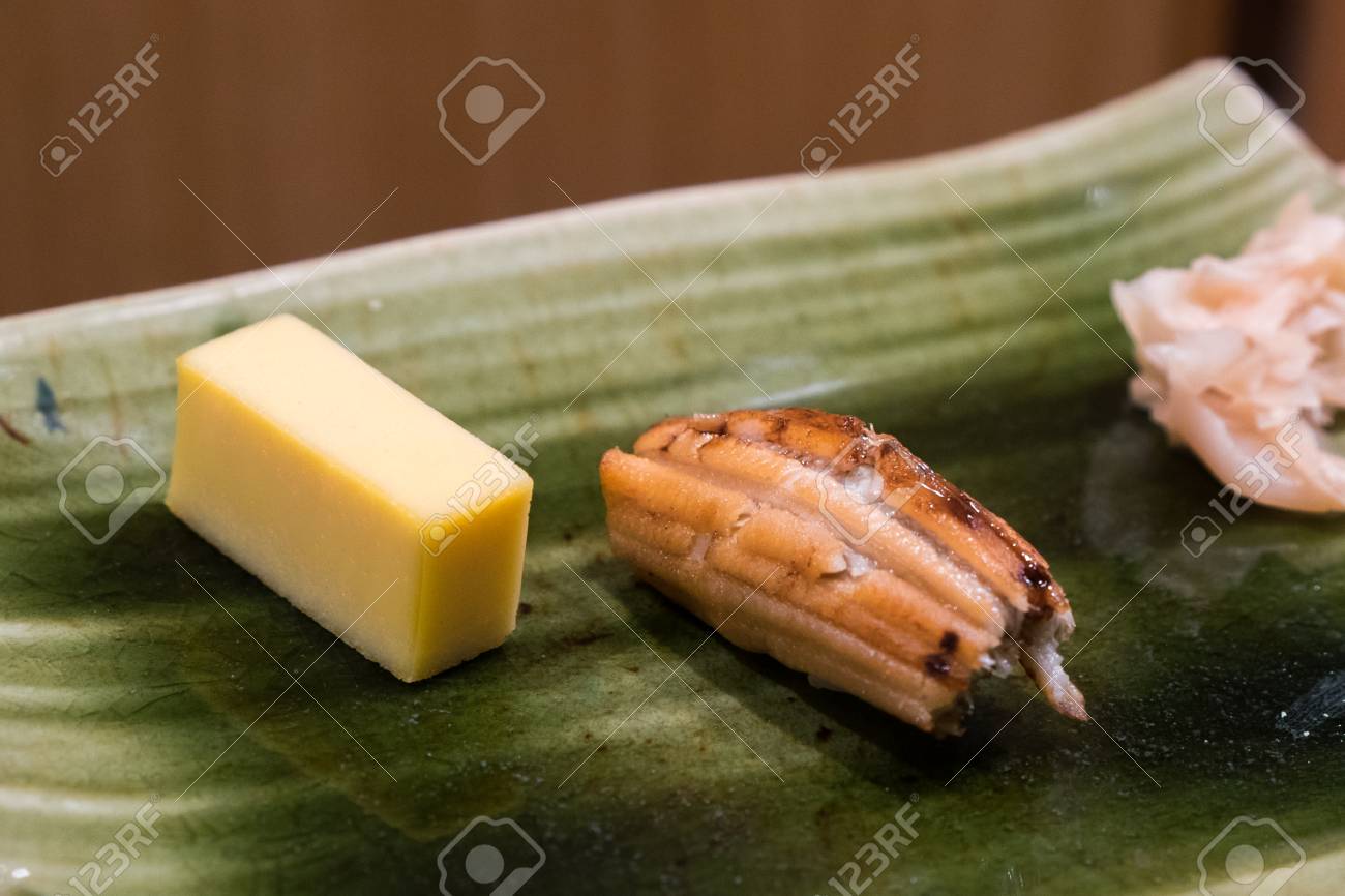 Sea Eel (anago) Sushi And Egg Custard (tamakoyaki) Stock Photo, Picture and  Royalty Free Image. Image 46736623., image size:1300x866