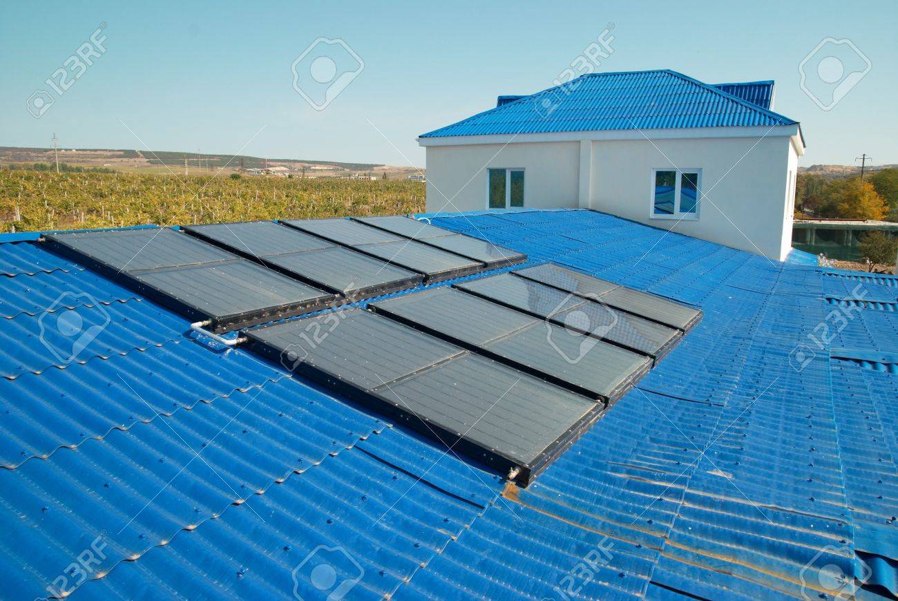 Solar Water Heating System On The House Roof