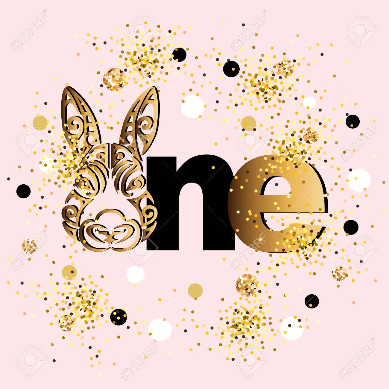 vector illustration golden one with bunny head template for