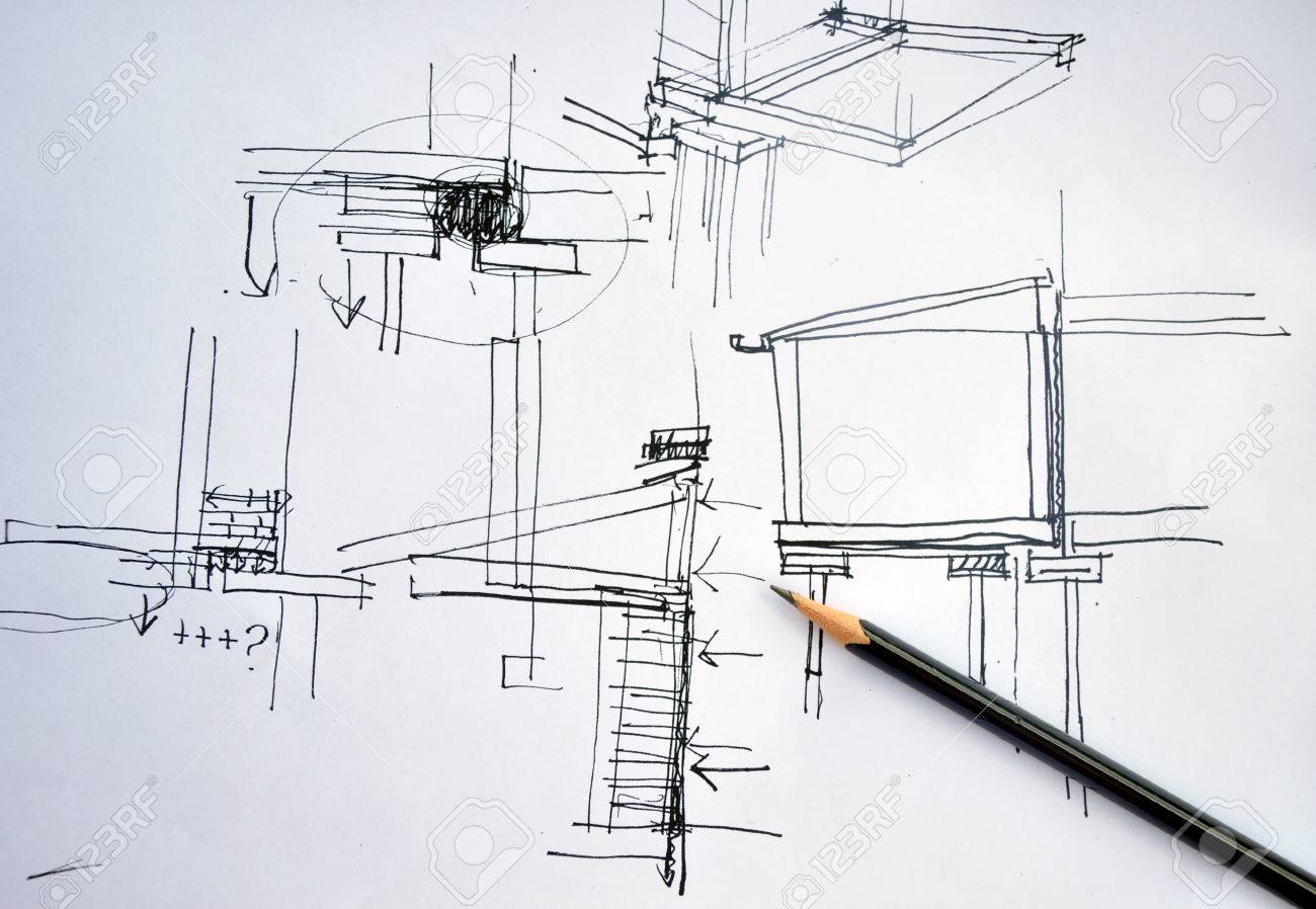 Architecture Drawing Pencil draft hand drawing foundation architecture plan with black pencil Architecture Drawing Pencil draft hand drawing foundation architecture plan with black pencil