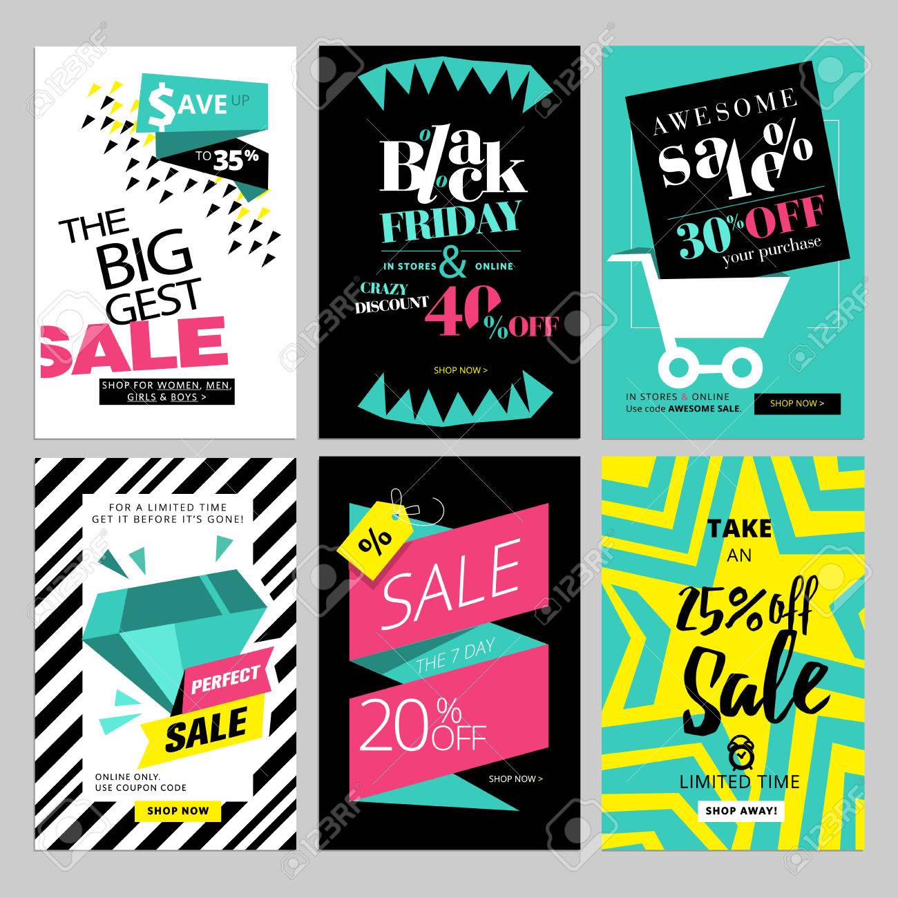 set of eye catching web banners for shopping sale product