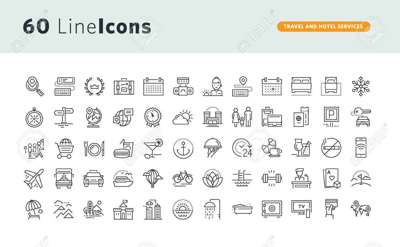 Set of premium concept icons for travel and hotel services. - 72756408 Set of premium concept icons for travel and hotel services. - 72756408