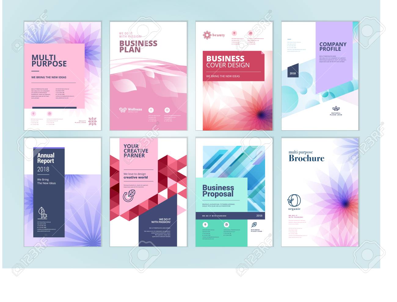 Set of beauty brochure, annual report, flyer design templates in A4 size. Vector illustrations for beauty, spa and wellness presentation, document cover and layout template designs. - 94466064 Set of beauty brochure, annual report, flyer design templates in A4 size. Vector illustrations for beauty, spa and wellness presentation, document cover and layout template designs. - 94466064