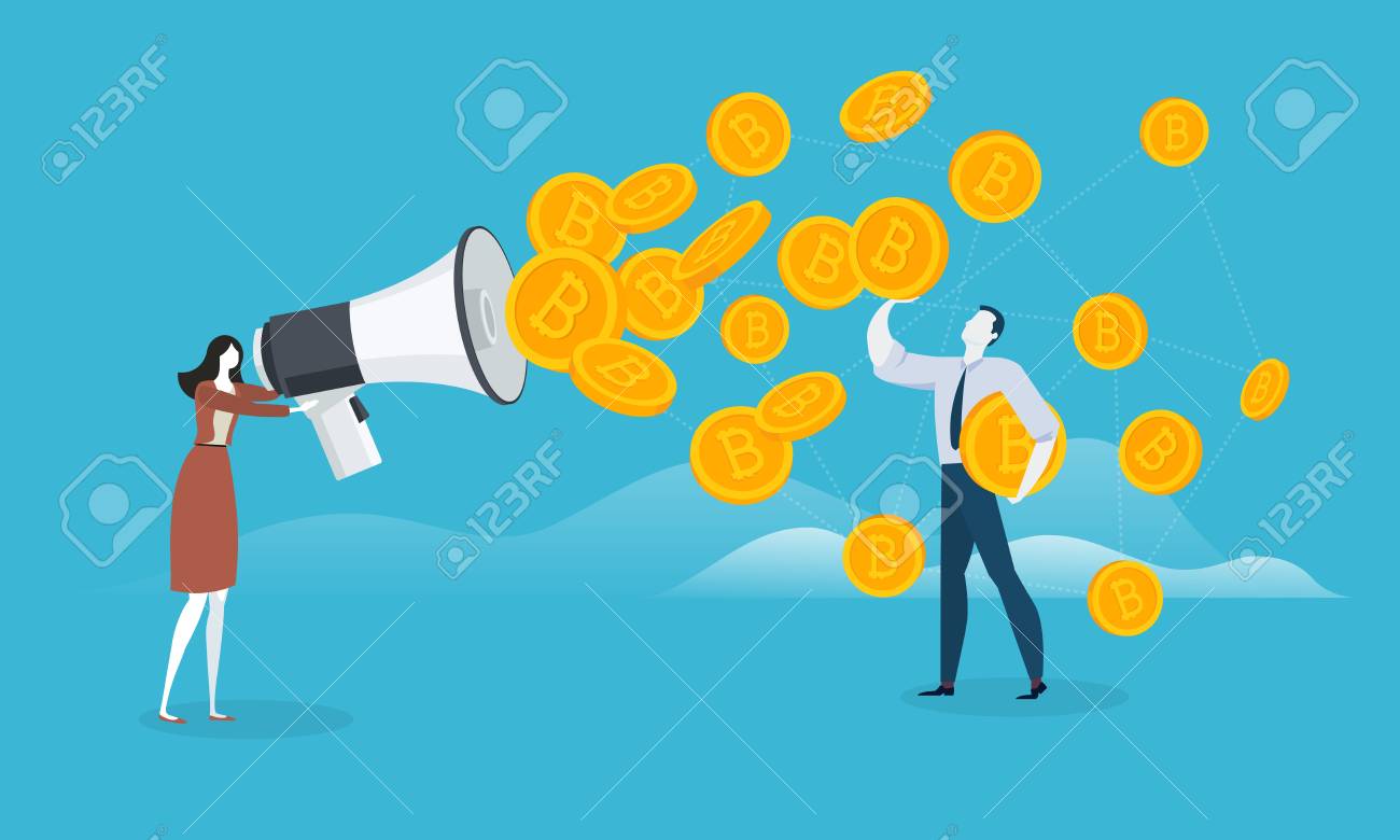 비트 코인 마케팅. 블록 체인 기술, 비트 코인, 알트 코인, Cryptocurrency 마이닝, 금융, 디지털 머니 마켓,  Cryptocoin Wallet, Crypto Exchange의 평면 디자인 스타일 웹 배너. 로열티 무료 사진, 그림, 이미지 그리고  스톡포토그래피.