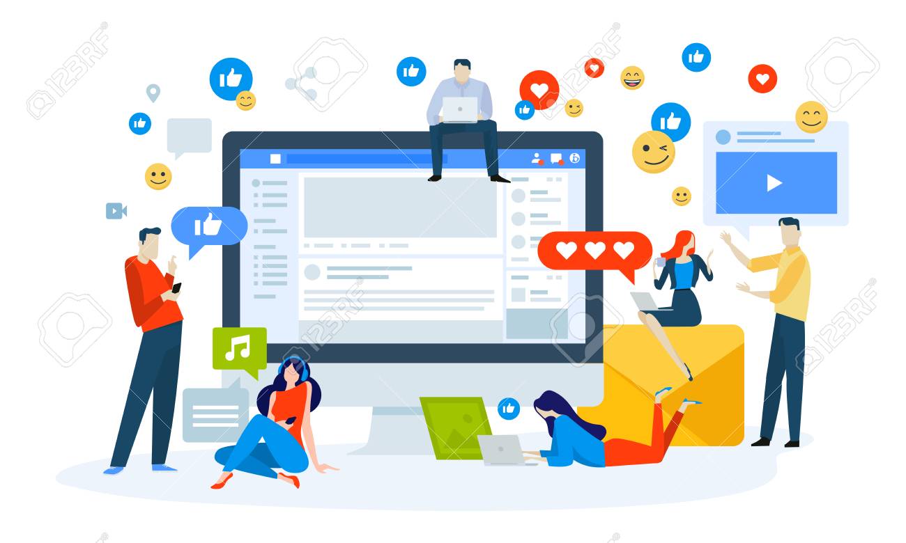 Vector illustration concept of social media. Creative flat design for web banner, marketing material, business presentation, online advertising. - 107661708 Vector illustration concept of social media. Creative flat design for web banner, marketing material, business presentation, online advertising. - 107661708