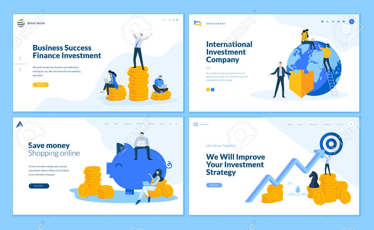 Set of flat design web page templates of finance, business success, investment, online shopping. Modern vector illustration concepts for website and mobile website development. - 112404881 Set of flat design web page templates of finance, business success, investment, online shopping. Modern vector illustration concepts for website and mobile website development. - 112404881