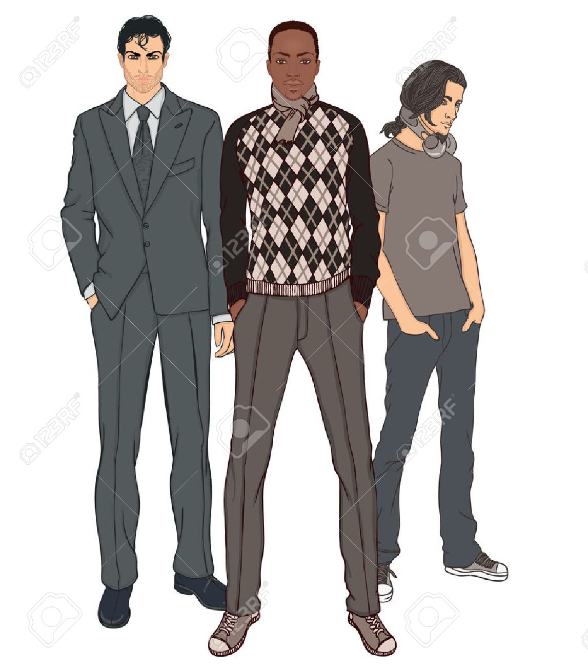 Three Men Of Different Ages And Different Races Vector Illustration Set  Royalty Free SVG, Cliparts, Vectors, and Stock Illustration. Image 24586714., image size:1147x1300
