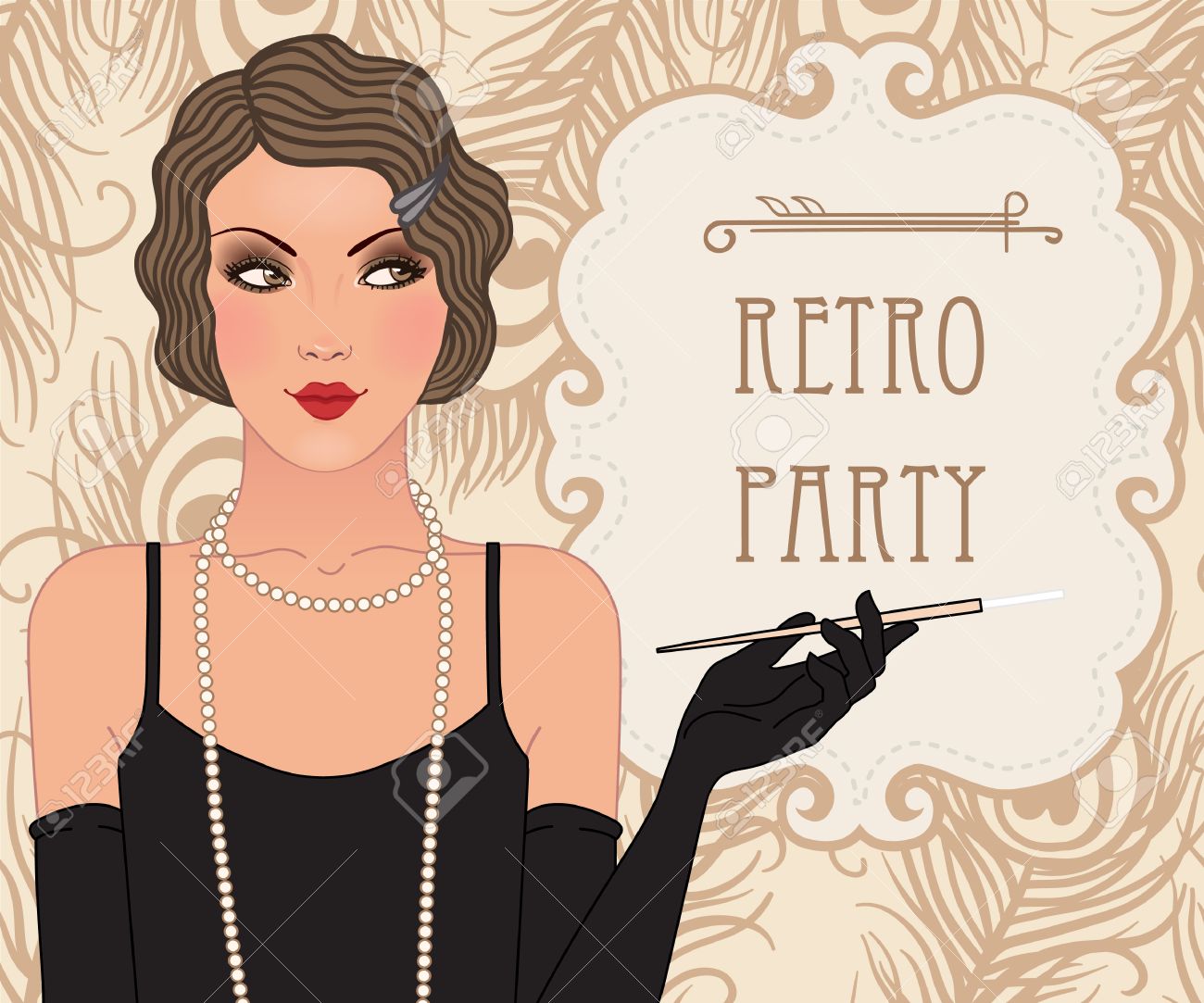 flapper girl retro party invitation design vector illustration
