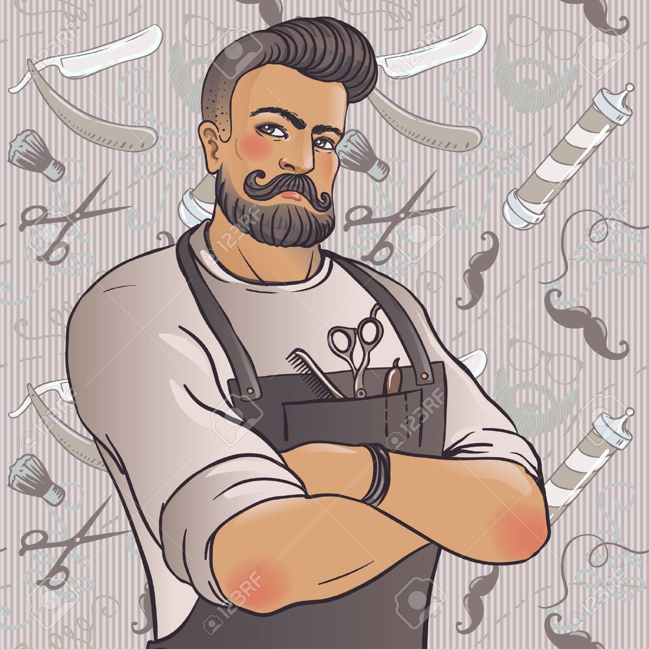 Hipster Barber Shop Business Card design template. Vector illustration. - 43449619 Hipster Barber Shop Business Card design template. Vector illustration. - 43449619