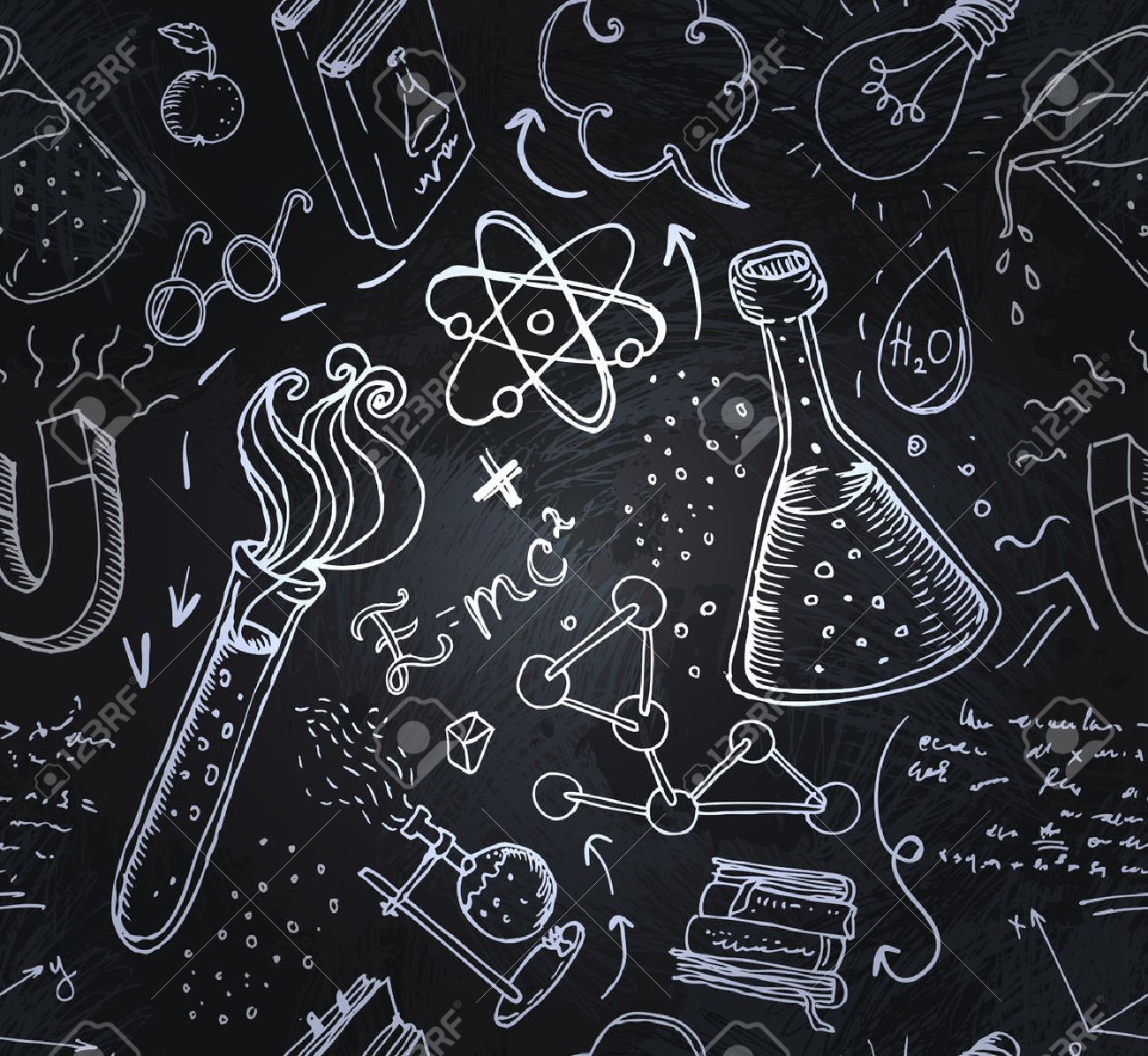 Back to School: science lab objects doodle vintage style sketches seamless pattern, vector illustration. - 44359055 Back to School: science lab objects doodle vintage style sketches seamless pattern, vector illustration. - 44359055
