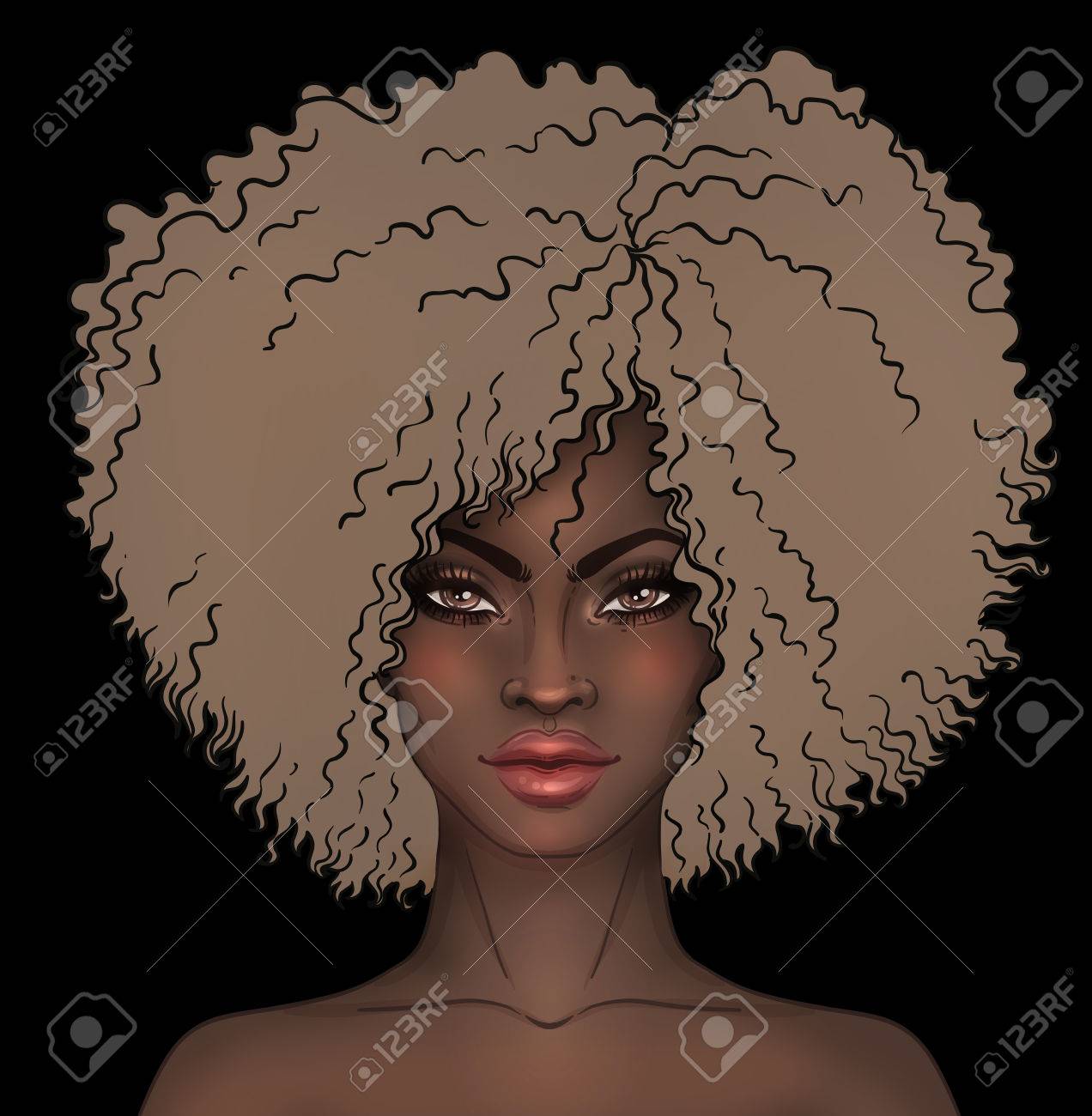 African American Pretty Girl Raster Illustration Of Black Woman