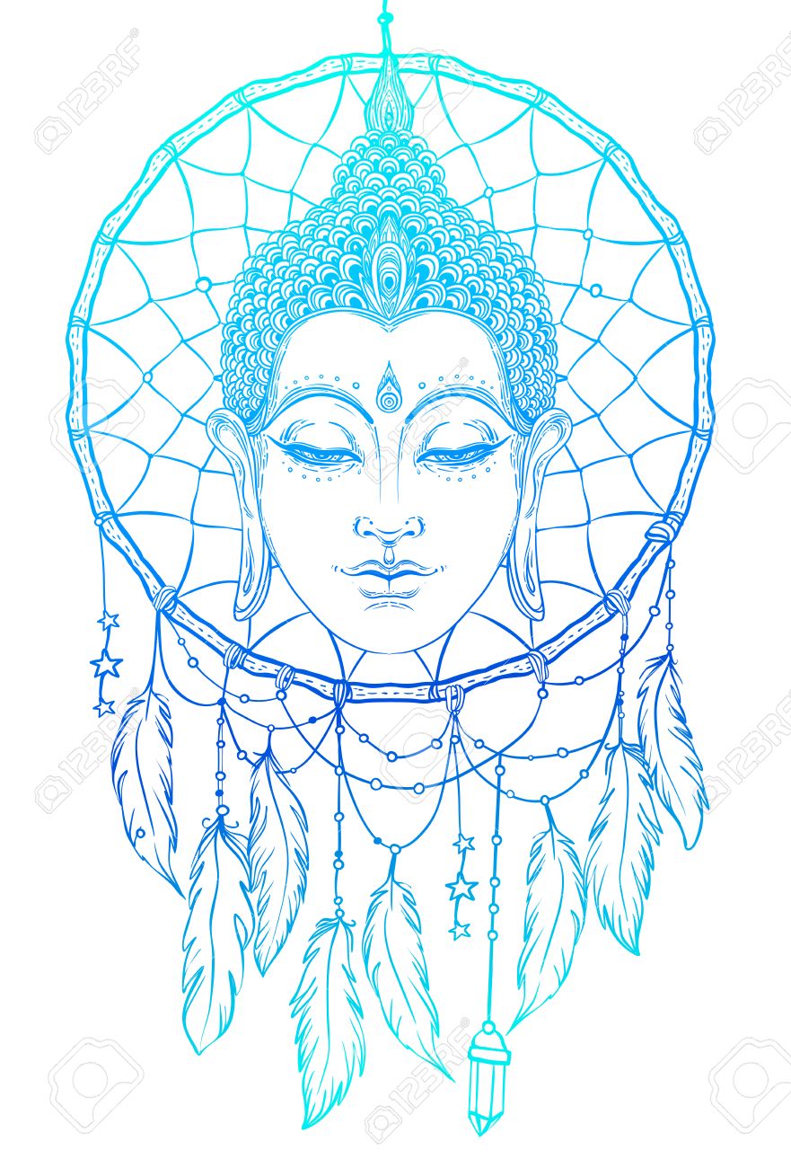 Buddha Face Over Dreamcatcher Round Pattern Esoteric Vintage Vector Illustration Indian Buddhism Spiritual Ar Ethnic Design Boho Chic Tribal Symbol Coloring Book For Adults Royalty Free Cliparts Vectors And Stock Illustration Image