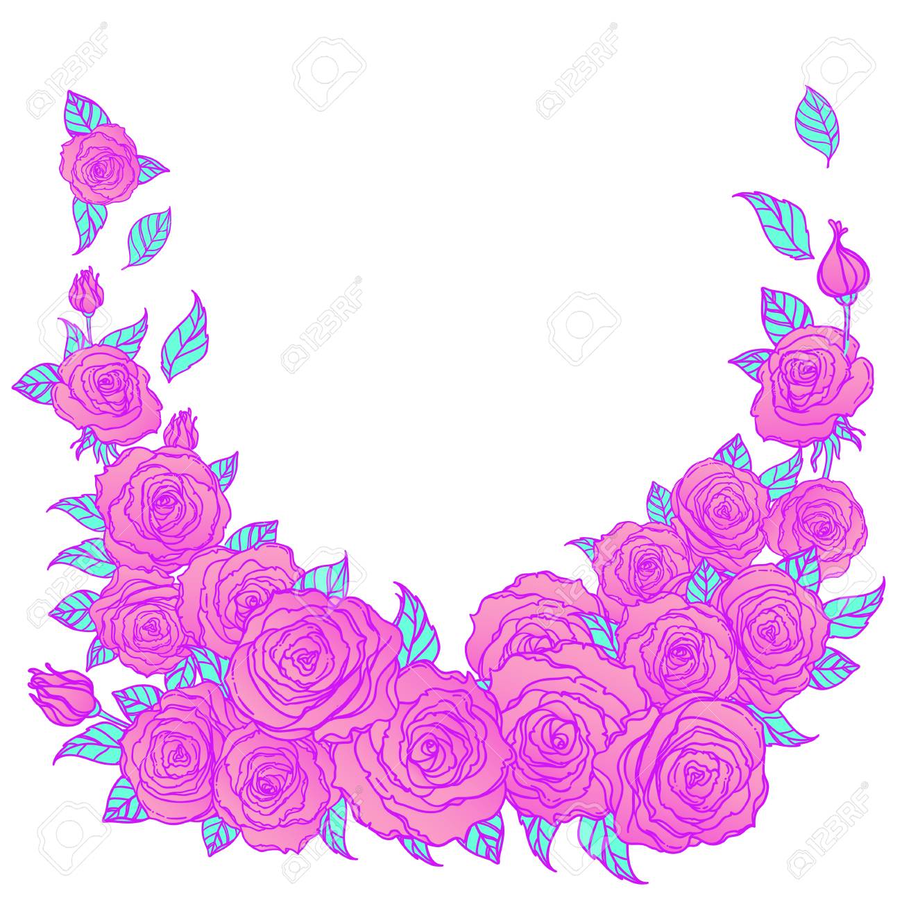 Fondo Mistico Con El Cielo La Luna Y Las Rosas Rojas En Un Fondo Blanco Cinta Azul Tatuaje Estilo Del Inconformista Goth En Colores Pastel Colores Vibrantes Ilustracion Del Vector Ilustraciones Vectoriales