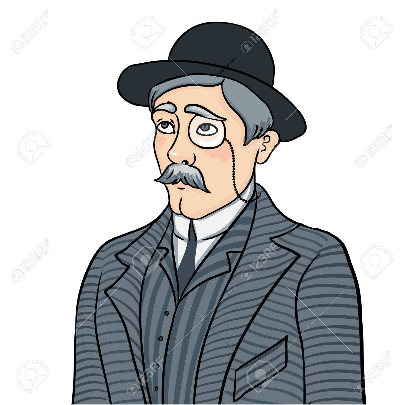 イギリス人 Smocking タバコ パイプ モノクル山高帽の紳士 ベクター グラフィックは 白い背景で隔離 レトロなヴィンテージ イギリス のシンボル のイラスト素材 ベクタ Image 79138107