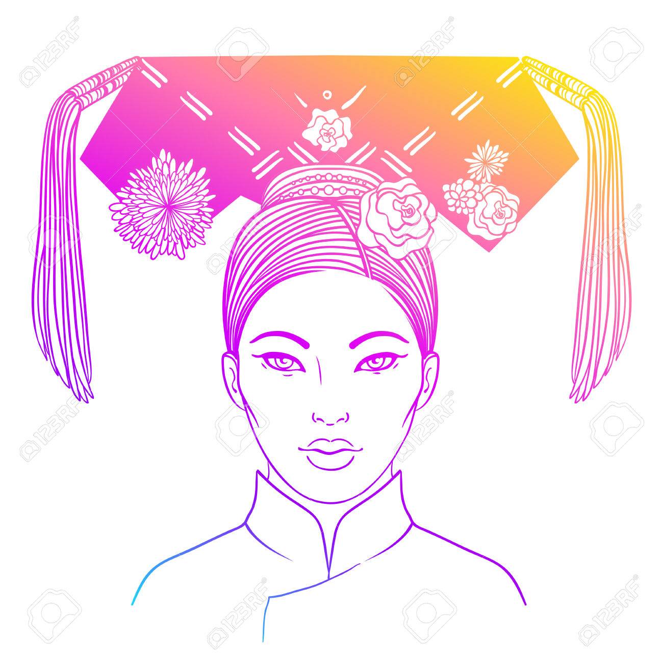 清代 19 世紀の高貴な満州の女性 花ふさと髪ボード 二重角と呼ばれる伝統的な中国語の髪型が装飾されています ベクトル図は 白で隔離 のイラスト素材 ベクタ Image 清代 19 世紀の高貴な満州の女性 花ふさと髪ボード 二重角と呼ばれる伝統的な中国語の髪型が装飾されています ベクトル図は 白で隔離 のイラスト素材 ベクタ Image