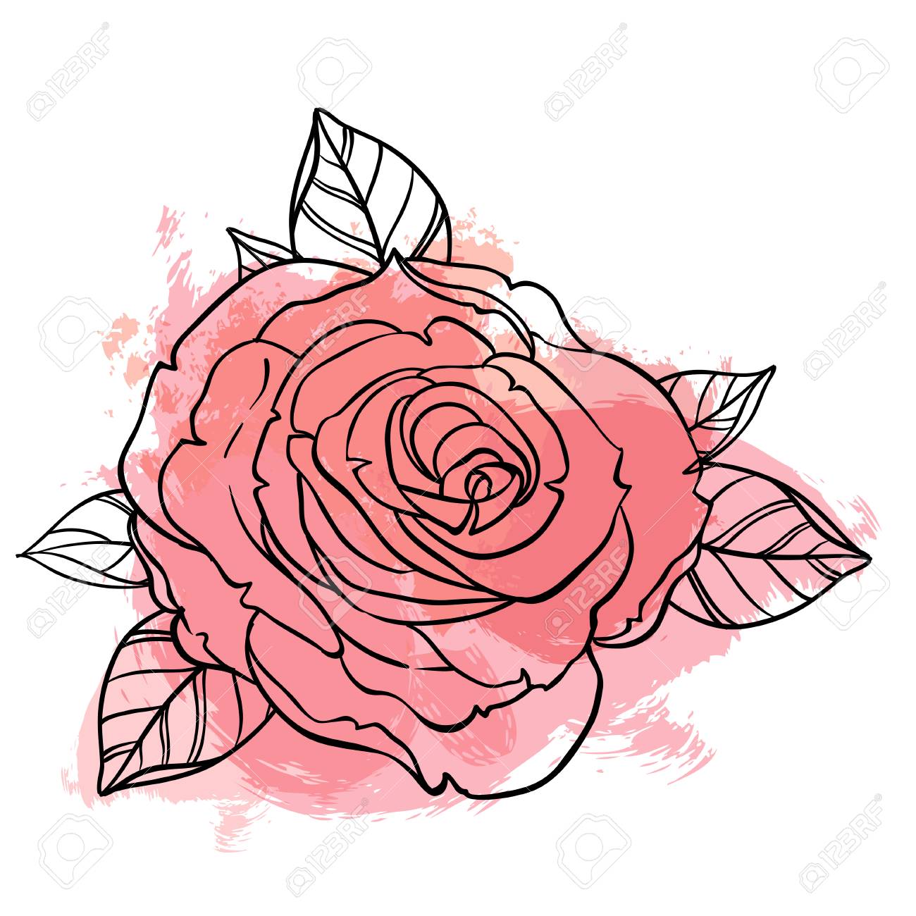 dibujo hermoso del ramo de las rosas en fondo amarillento del grunge