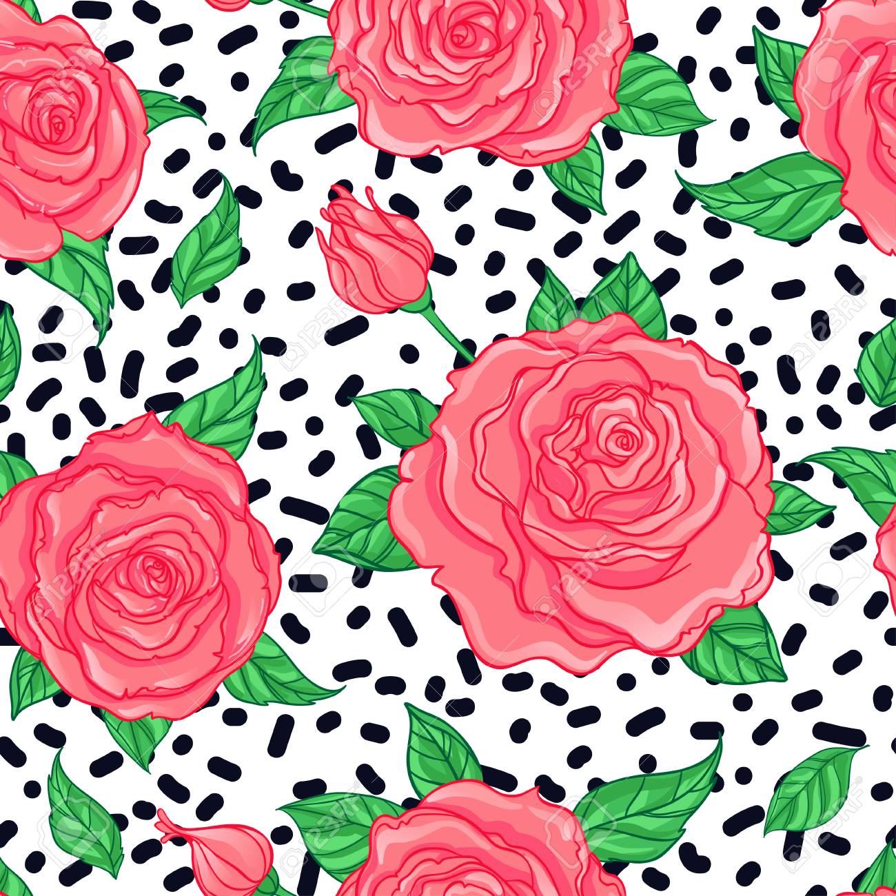 白い背景に赤いバラ シームレスなエレガントなヴィンテージ花柄 布 繊維 包装紙 壁紙 結婚式のコンセプトを設計します レトロな手描き飾りです のイラスト素材 ベクタ Image