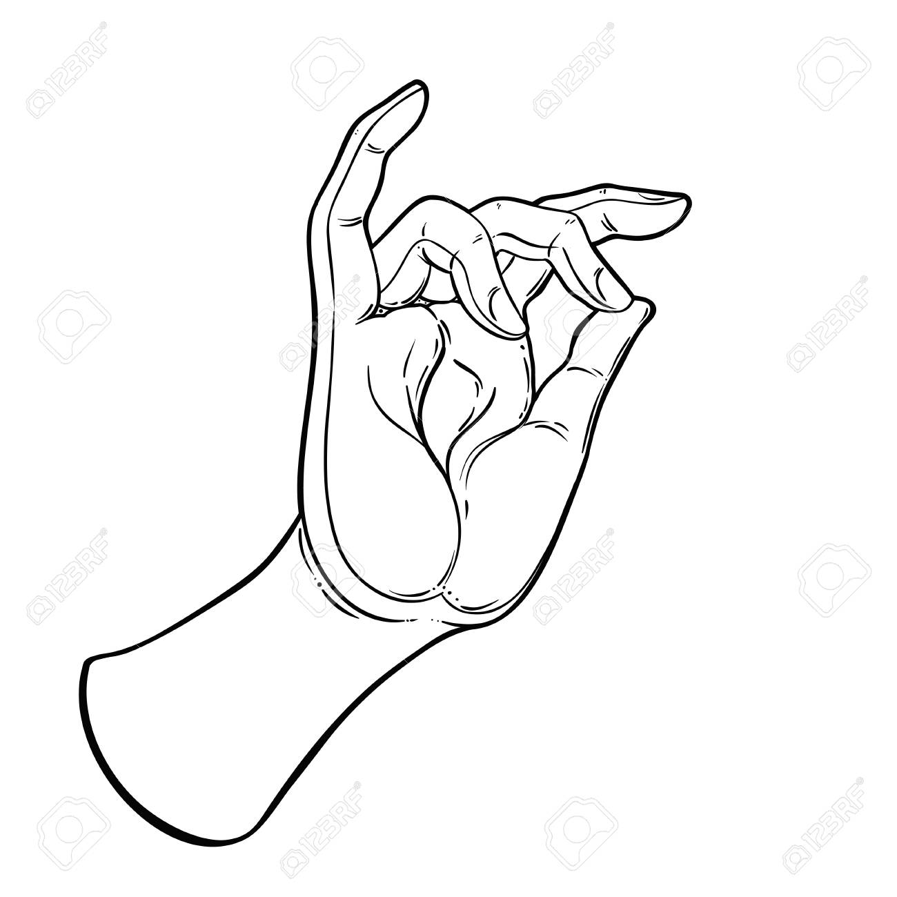 蓮の花を持つ目を持つ仏様の手 ムドラの孤立ベクトル図 ヒンドゥー教のモチーフ タトゥー ヨガ スピリチュアリティ テキスタイル スケッチスタイル 手描き ヴィンテージドローイング のイラスト素材 ベクタ Image