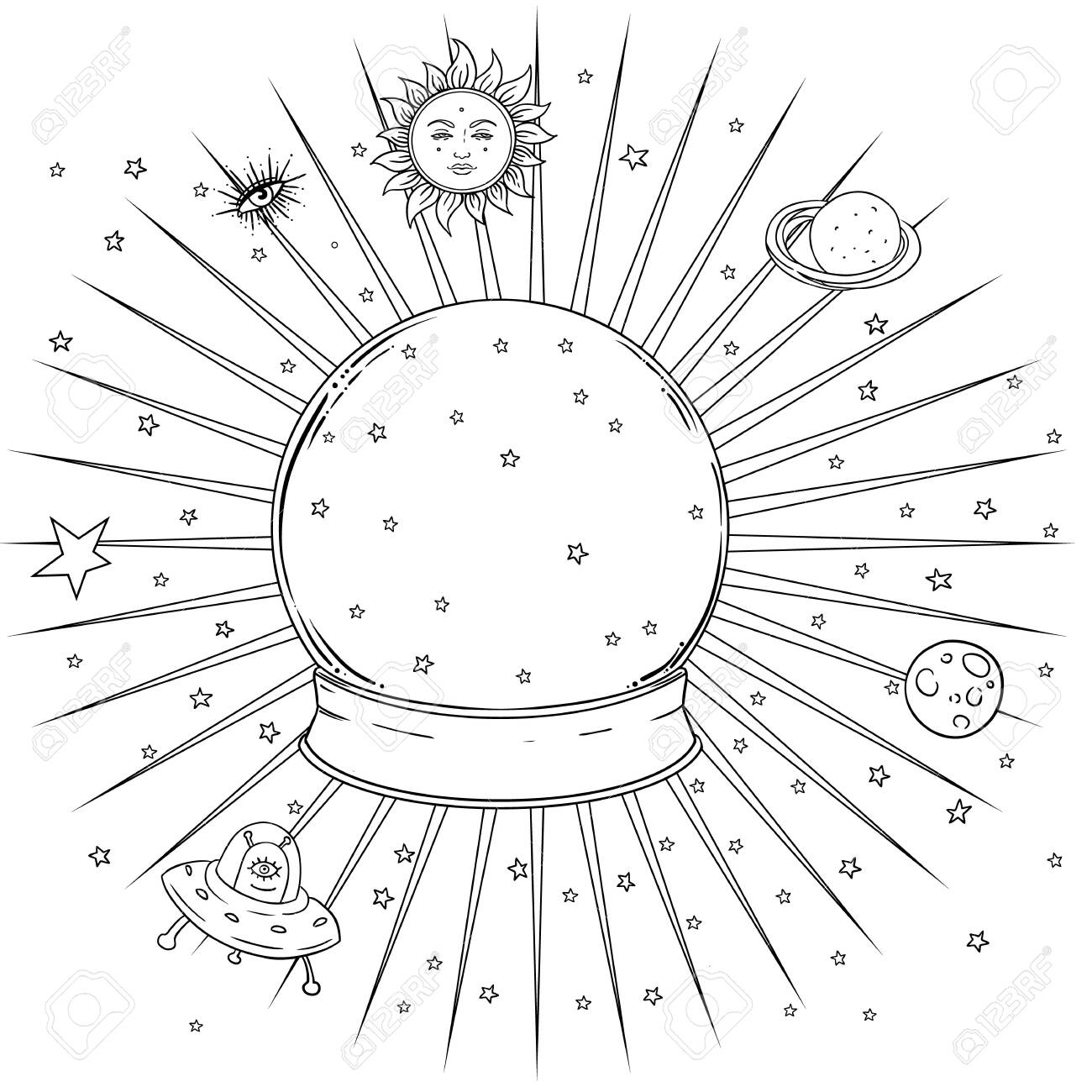 白で孤立した内側にすべての目を見て青いクリスタルボール 不気味なかわいいベクトルイラスト ゴシックデザイン 神秘的な魔法のシンボル パステルカラー 将来の伝える ハロウィーンのコンセプト のイラスト素材 ベクタ Image