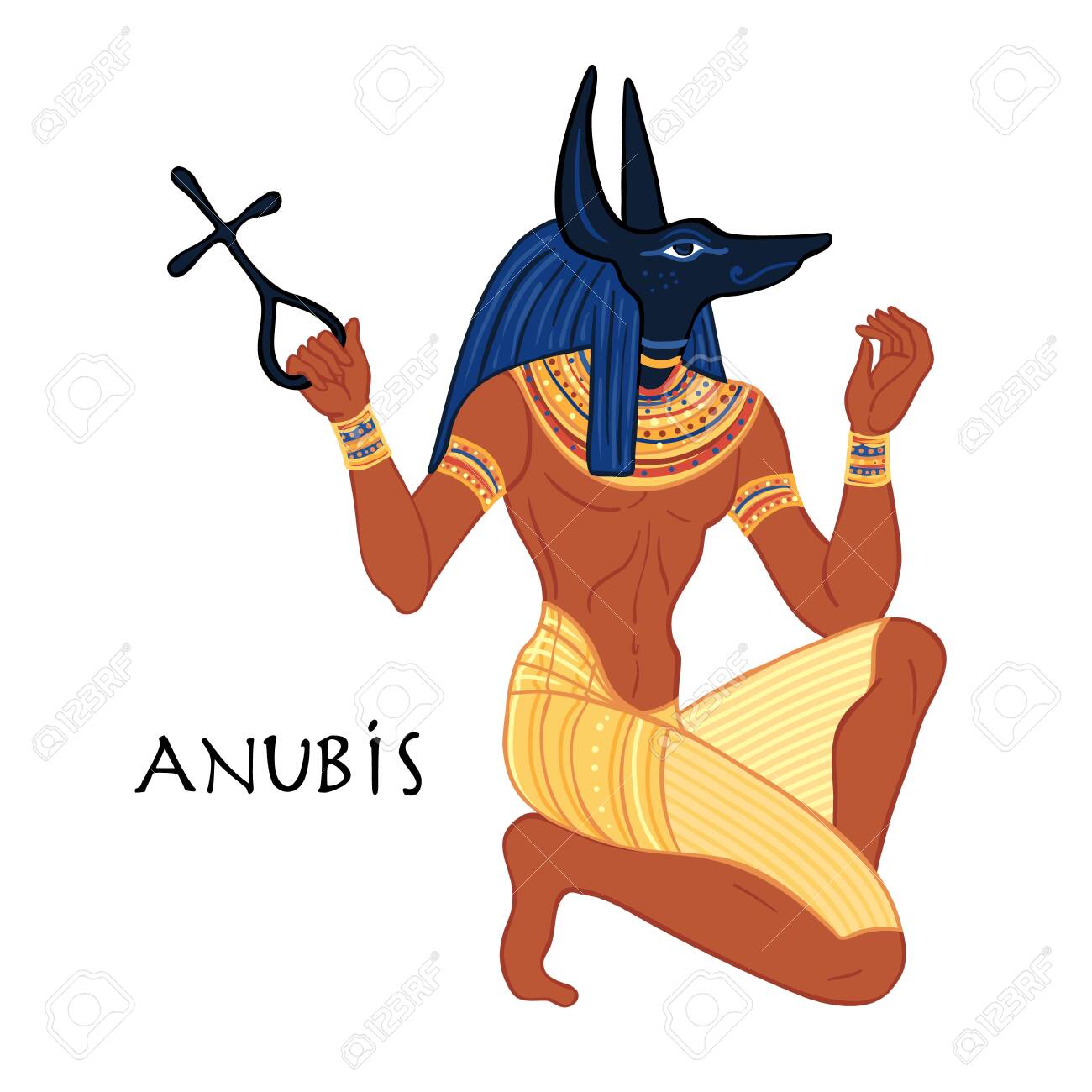 Portrait Of Anubis. In Ancient Egyptian, God Of Death, Mummification,  Embalming, The Afterlife, Cemeteries, Tombs, And The Underworld. Vector  Isolated Illustration. A Man With The Head Of A Jackal Or Wolf. Royalty