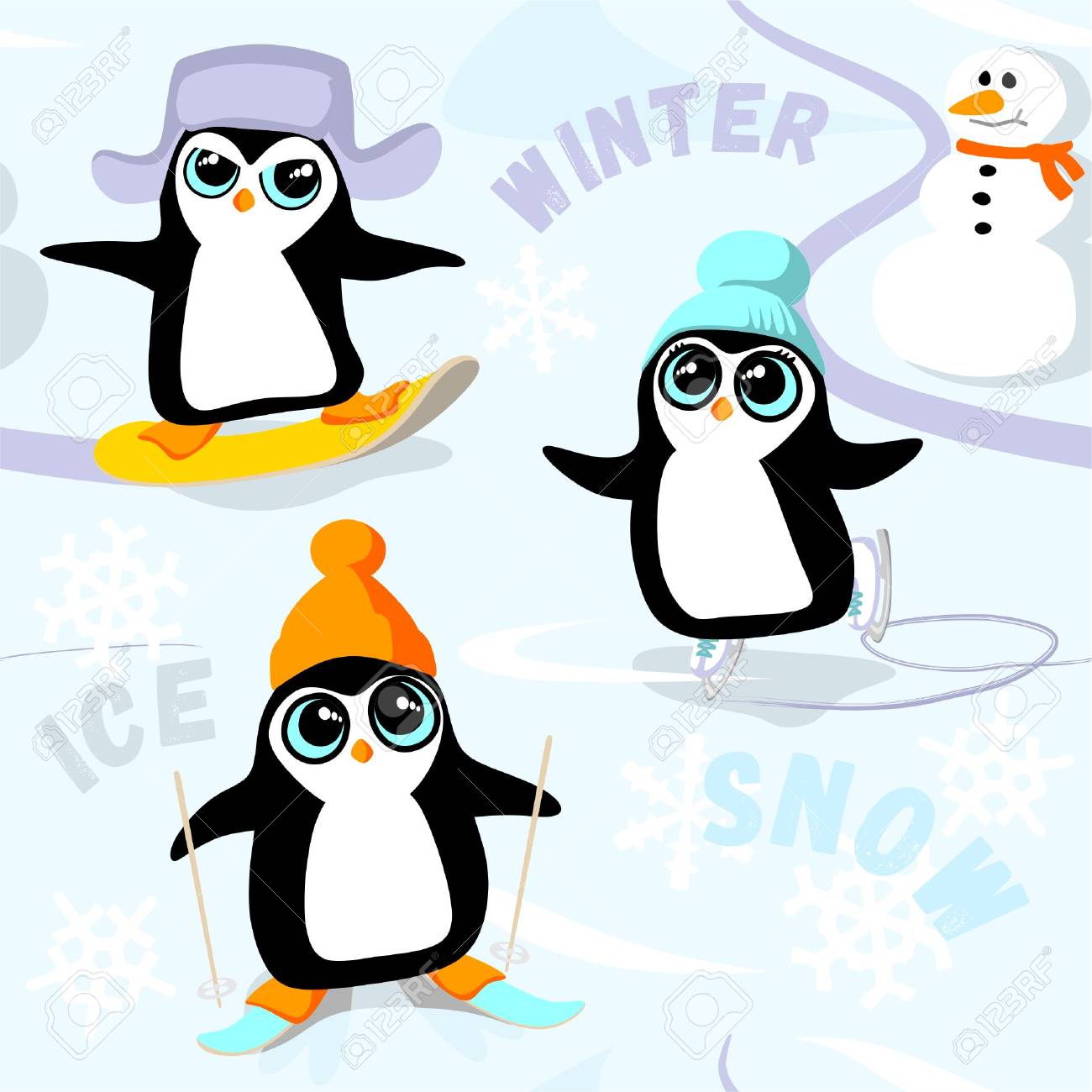 Cold, Hat, White, Penguin, Vector, Holiday, Character, Kids, Graphic,  Christmas, Drawing, Card, Ice, Snowman, Season, Funny, Illustration,  Design, Winter, Art, Background, Pattern, Cartoon, Happy, Animal, New Year  Royalty Free SVG, Cliparts, Vectors,, image size:1300x1300
