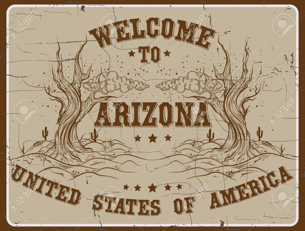 Welcome To Arizona Quote Typographical Background In Retro Western Style With Vintage Fonts Template Welcome To Arizona Quote Typographical Background In Retro Western Style With Vintage Fonts Template