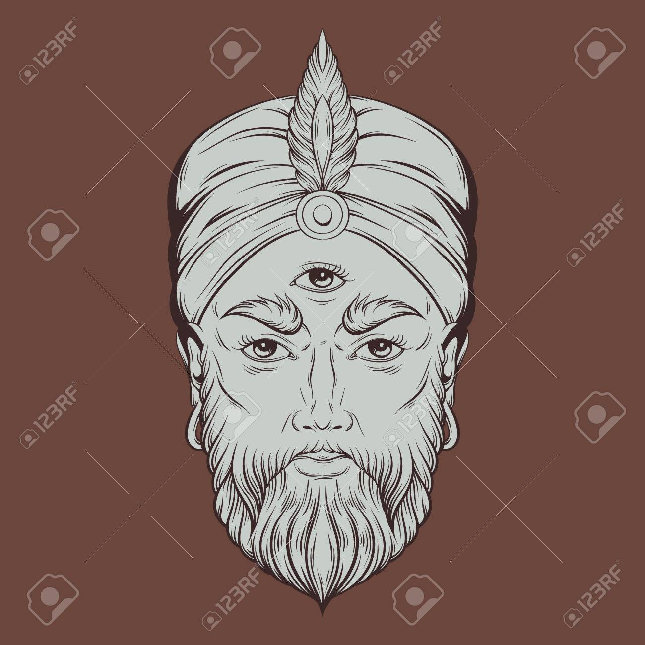 ベクターの手 3 つの目を持つ占い師の描き下ろしイラスト 手は 創造的な芸術家をスケッチしました カード ポスター 旗 T シャツの印刷のテンプレートです 入れ墨の芸術 のイラスト素材 ベクタ Image 77740227