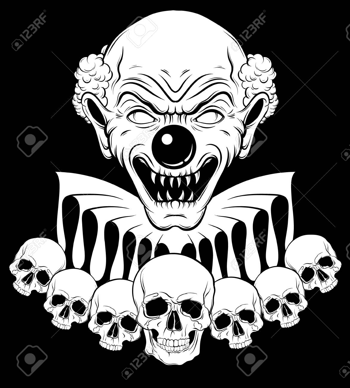 Illustration Dessiné à La Main Par Un Clown En Colère Avec Des Crânes Humains Illustrations De Tatouage Dans Un Style De Ligne Réaliste Portrait De