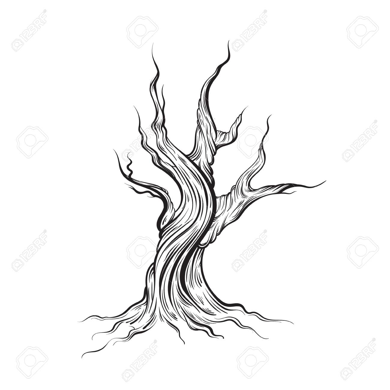 Vector Illustration Of Dead Tree Made In Hand Drawn Style Line