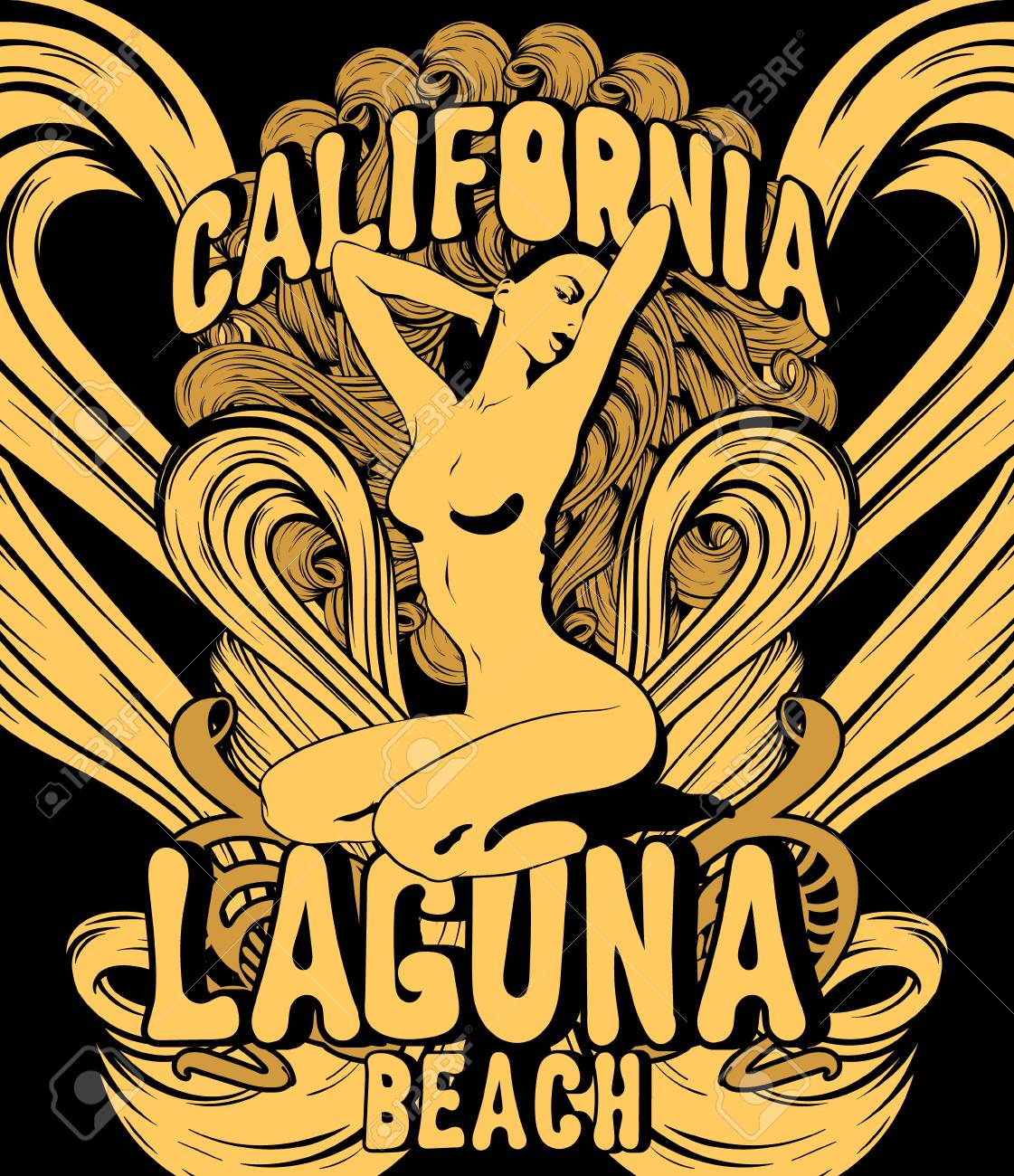 Laguna Beach Vector Hand Drawn Illustration Of Pretty Woman