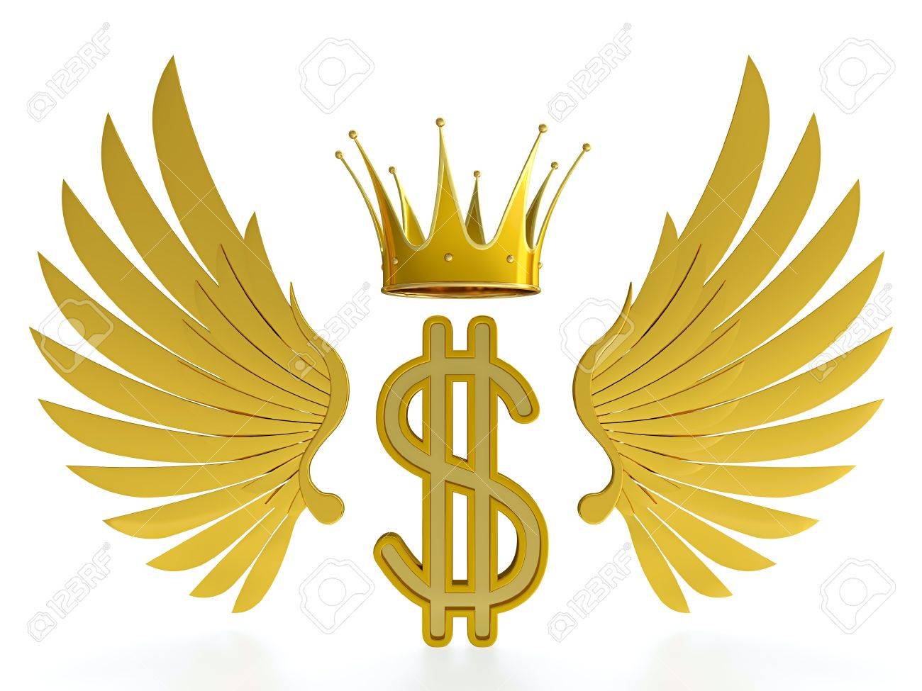 Golden Dollar Symbol With Wings And Crown On White Background Stock Photo Picture And Royalty Free Image Image 13747988
