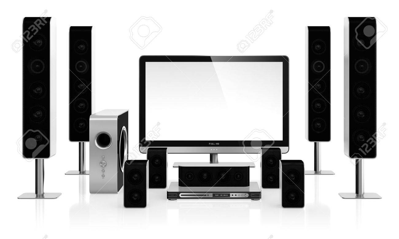 Ontwapening detectie klap 3D Illustration Of Home Cinema System Isolated On White Background Stock  Photo, Picture And Royalty Free Image. Image 16815816.