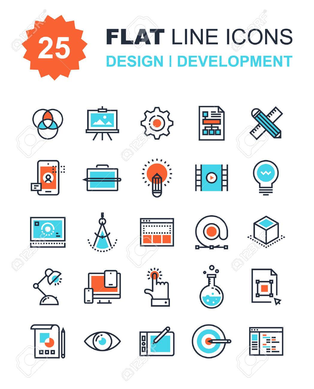 Abstract vector collection of flat line design and development icons. Elements for mobile and web applications. - 43549822 Abstract vector collection of flat line design and development icons. Elements for mobile and web applications. - 43549822