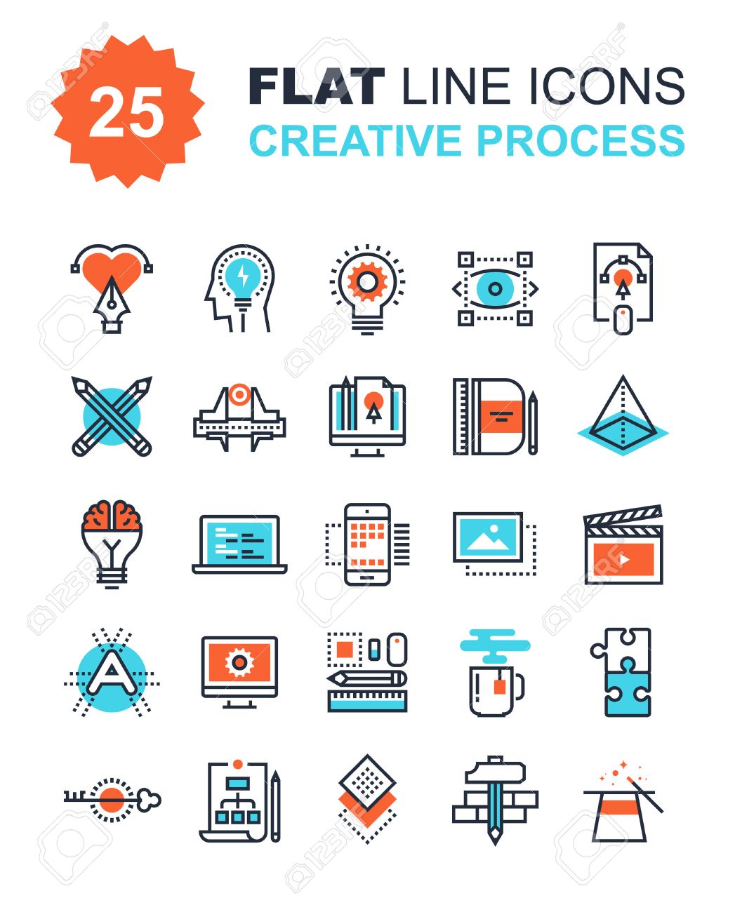 Abstract vector collection of flat line creative process icons. Elements for mobile and web applications. - 43870769 Abstract vector collection of flat line creative process icons. Elements for mobile and web applications. - 43870769