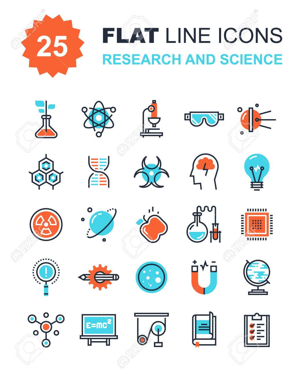 Abstract vector collection of flat line research and science icons. Elements for mobile and web applications. - 43870772 Abstract vector collection of flat line research and science icons. Elements for mobile and web applications. - 43870772