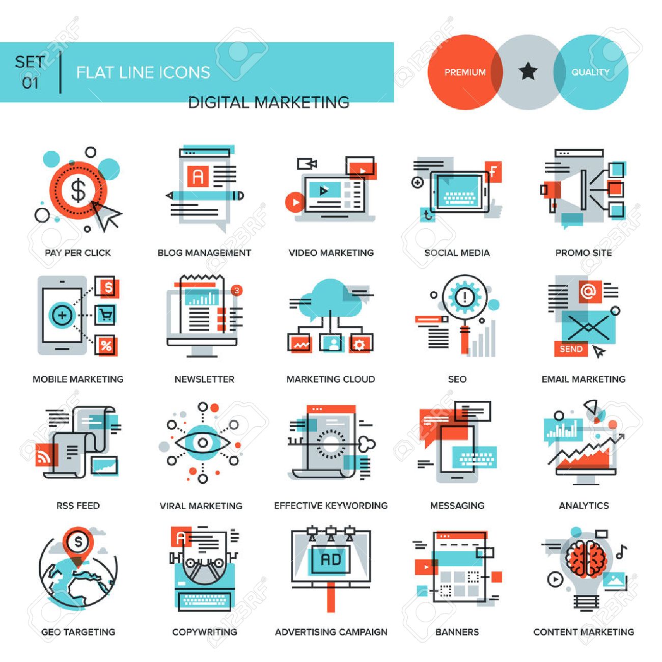 Abstract vector collection of flat line digital marketing icons. Elements for mobile and web applications. - 44927556 Abstract vector collection of flat line digital marketing icons. Elements for mobile and web applications. - 44927556
