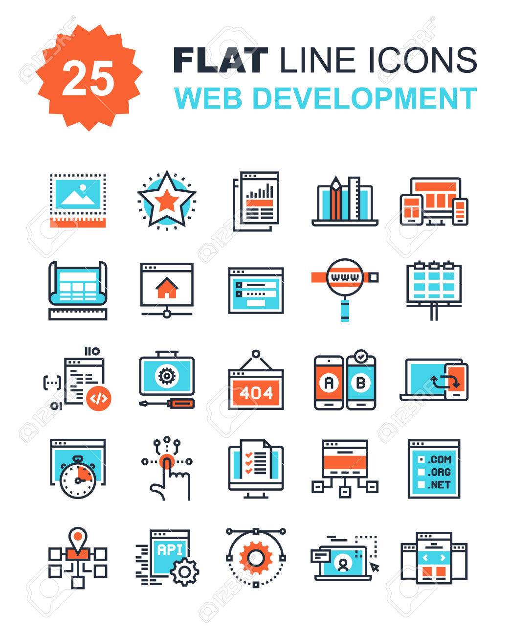 Abstract vector collection of flat line web development icons. Elements for mobile and web applications. - 44927557 Abstract vector collection of flat line web development icons. Elements for mobile and web applications. - 44927557