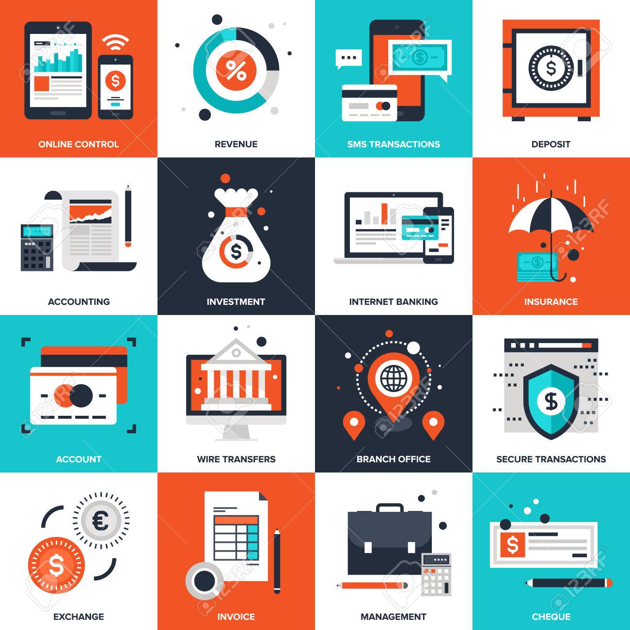 Abstract vector collection of flat banking and money icons. Elements for mobile and web applications. - 46348663 Abstract vector collection of flat banking and money icons. Elements for mobile and web applications. - 46348663