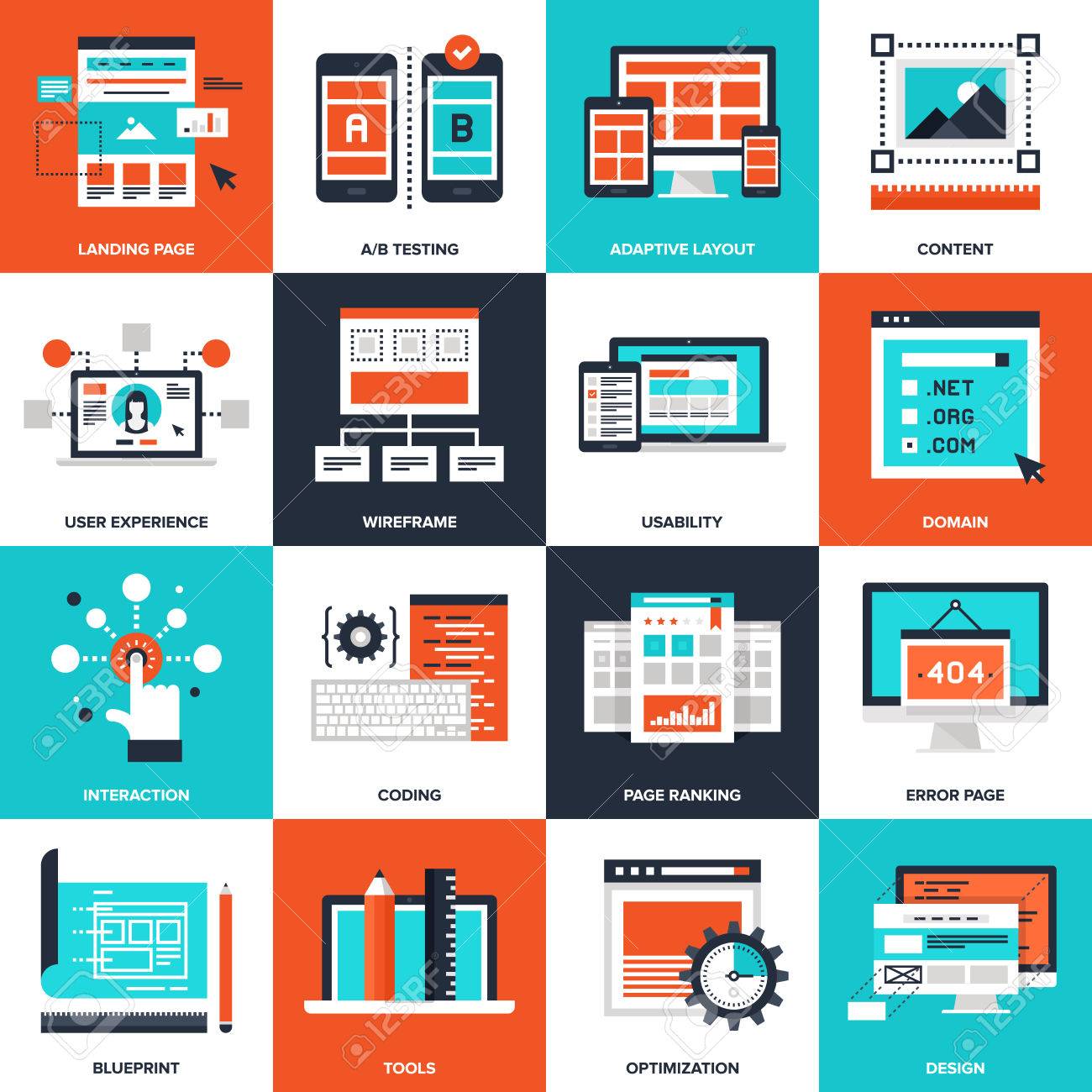 Abstract vector collection of flat web development icons. Elements for mobile and web applications. - 46348677 Abstract vector collection of flat web development icons. Elements for mobile and web applications. - 46348677
