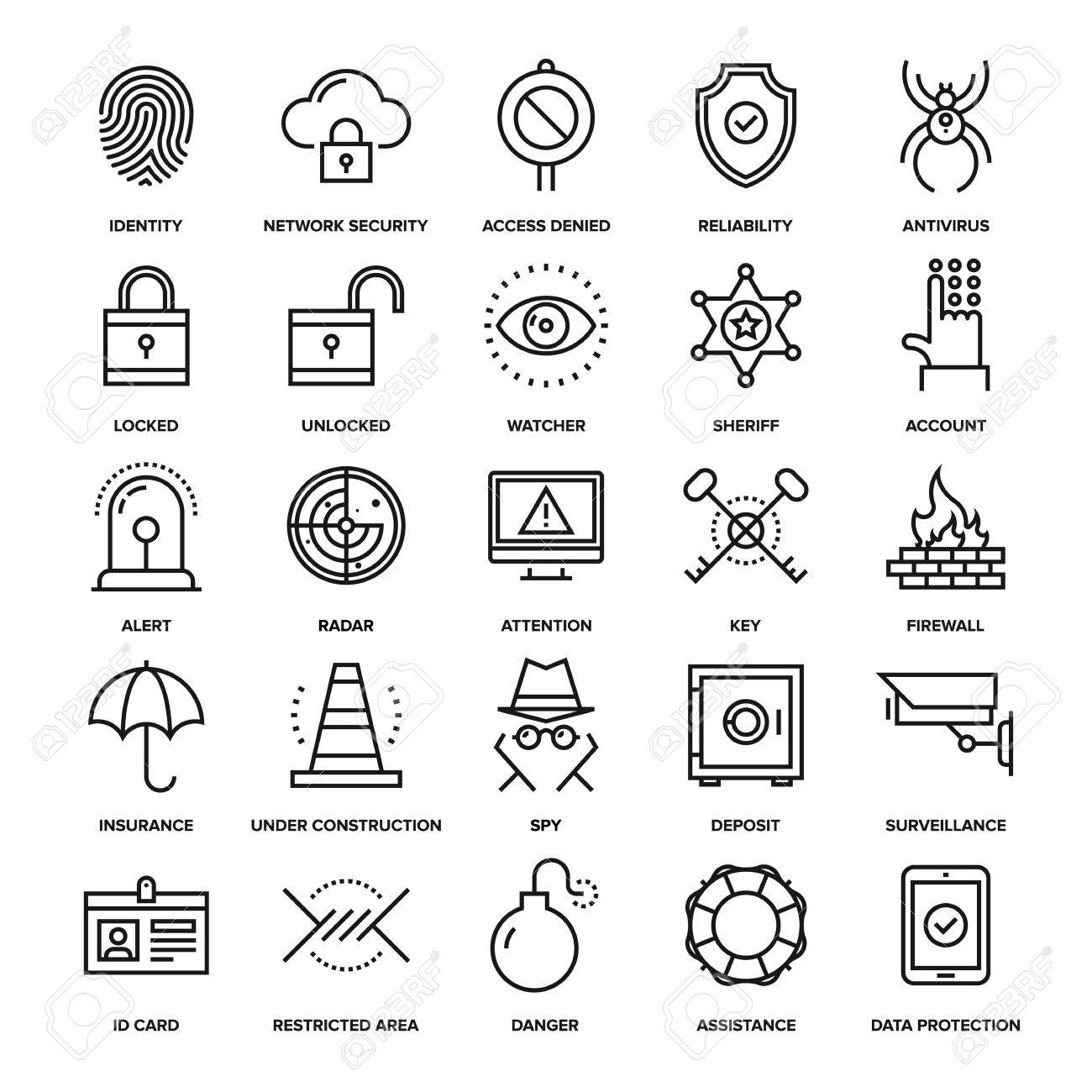 Abstract vector collection of line security and protection icons. Elements for mobile and web applications. - 47622219 Abstract vector collection of line security and protection icons. Elements for mobile and web applications. - 47622219