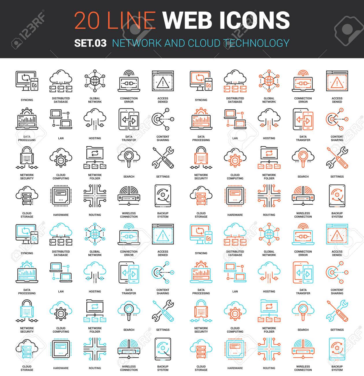 Vector set of network and cloud technology line web icons. Each icon with adjustable strokes neatly designed on pixel perfect 64X64 size grid. Fully editable and easy to use. - 54104161 Vector set of network and cloud technology line web icons. Each icon with adjustable strokes neatly designed on pixel perfect 64X64 size grid. Fully editable and easy to use. - 54104161