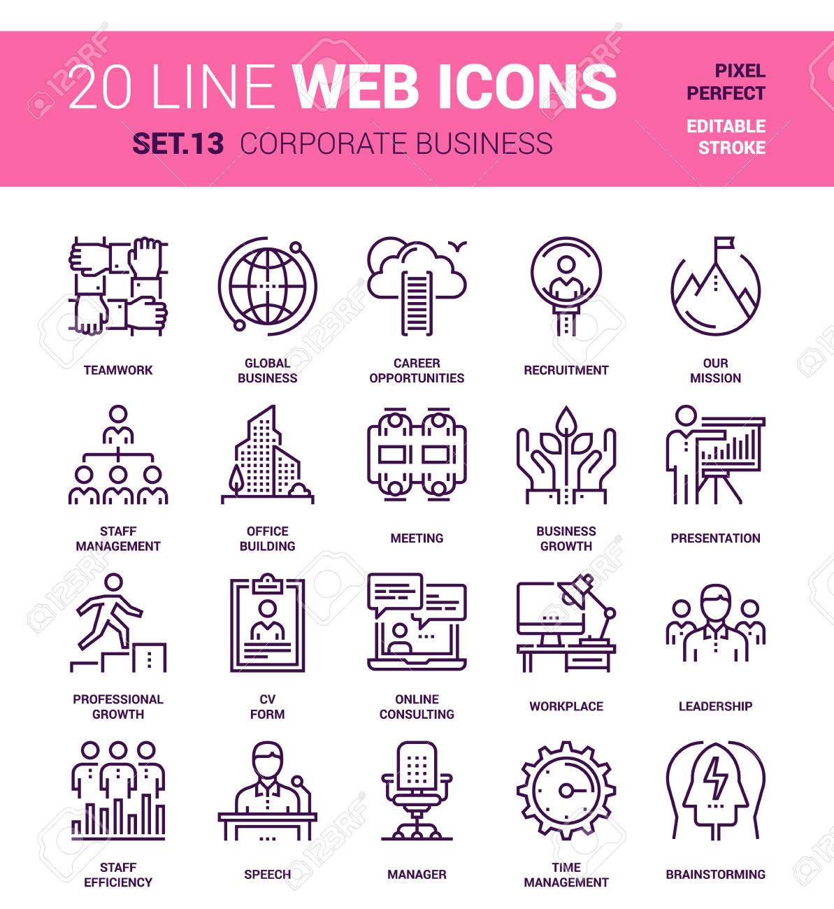 set of corporate business line web icons. Each icon with adjustable strokes neatly designed on pixel perfect 64X64 size grid. Fully editable and easy to use. - 54381258 set of corporate business line web icons. Each icon with adjustable strokes neatly designed on pixel perfect 64X64 size grid. Fully editable and easy to use. - 54381258