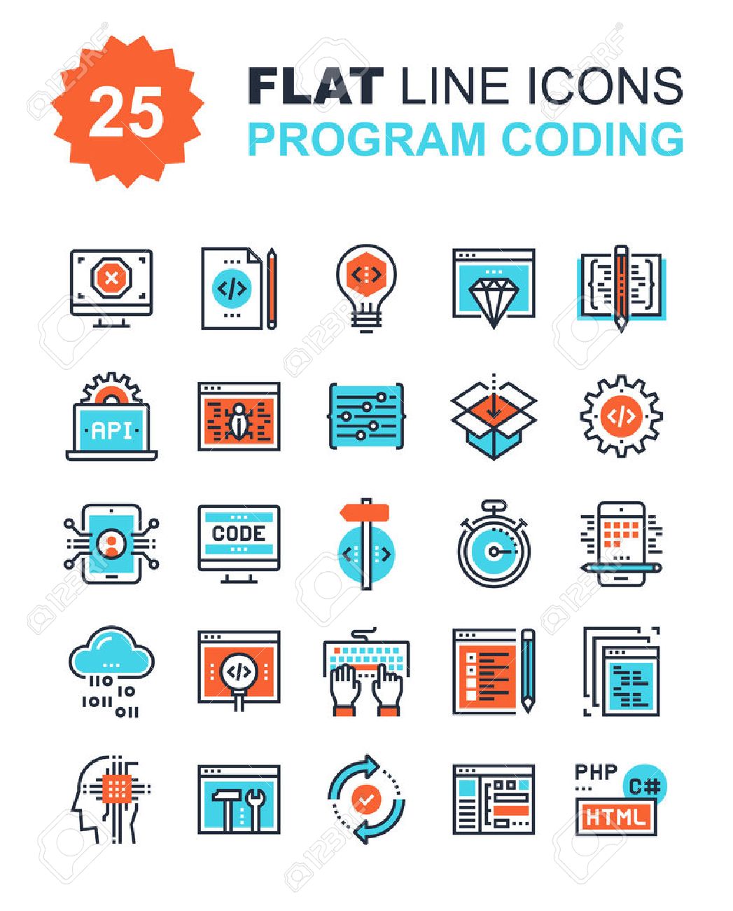 Abstract vector collection of flat line program coding icons. Elements for mobile and web applications. - 57857042 Abstract vector collection of flat line program coding icons. Elements for mobile and web applications. - 57857042