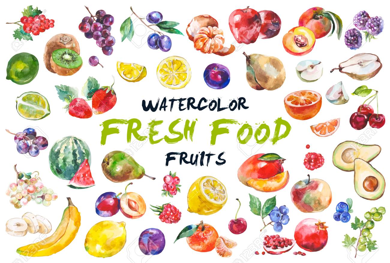 Watercolor fruits isolated on white - 90150507 Watercolor fruits isolated on white - 90150507