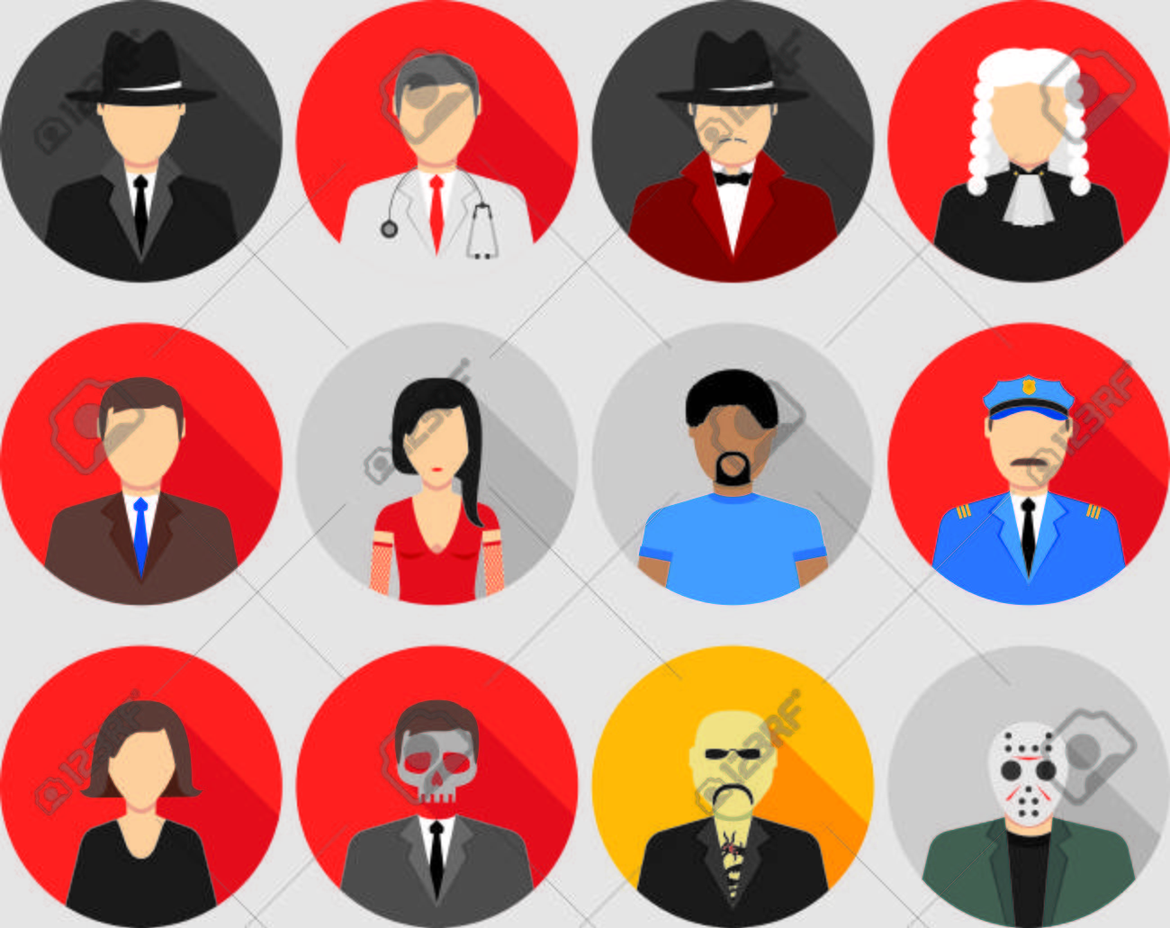 마피아 심리 게임 캐릭터 세트 로열티 무료 사진, 그림, 이미지 그리고 스톡포토그래피. Image 48005207